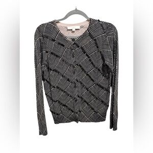 Women’s LOFT Black and White Patterned Cardigan Size M.